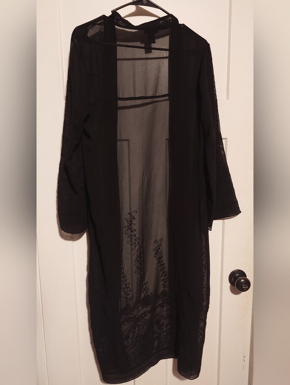 Forever 21 Black Sheer Embroidered Open-Front Kimono Cardigan